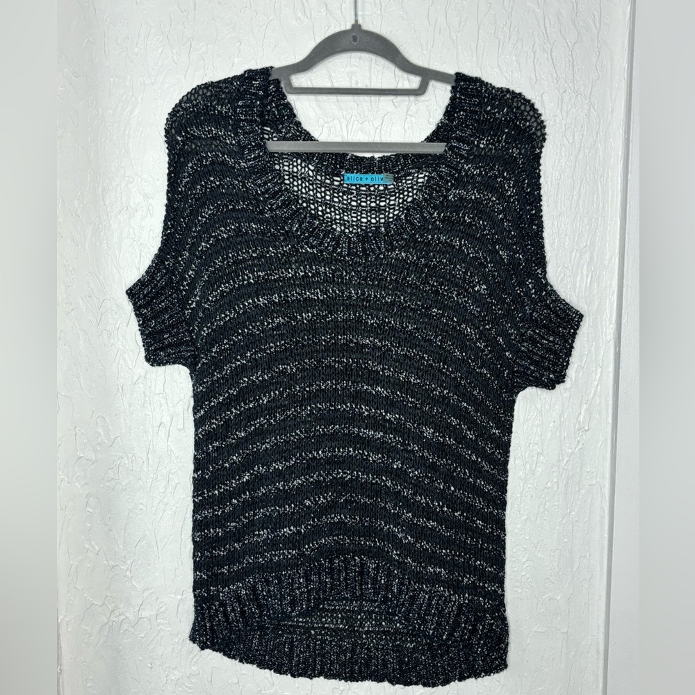 Alice + Olivia Open Mixed Knit Chunky Sweater Short Sleeve Top Size Small - Picture 1 of 6